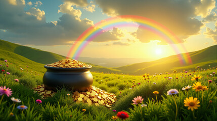 A pot of gold at the end of a rainbow.