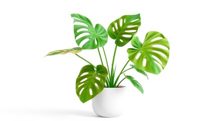 A vibrant monstera deliciosa plant in a white pot