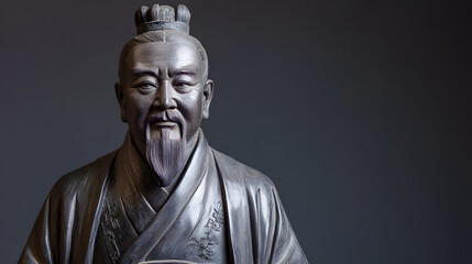 Obraz premium Elegant Wooden Sculpture of Ancient Philosopher with Historical Significance : Generative AI