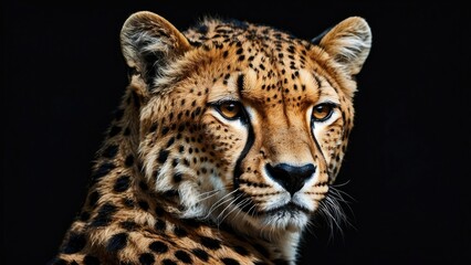 Fototapeta premium Close-up profile of a cheetah, showcasing its distinctive spotted fur,