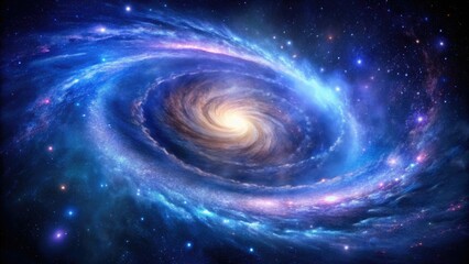A stunning galaxy with swirling arms of stars and gas in shades of blue and purple, spiral arms, galaxy formation, star clusters, celestial body, nebulae