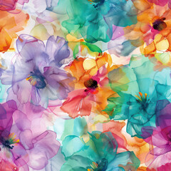 A vibrant watercolor background featuring an array of multicolored flowers, their petals gently swaying in the breeze. Watercolor print in rustic vintage style, textile or wallpapers.