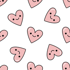 Seamless smiling heart pattern doodle and flat illustration for love and joy