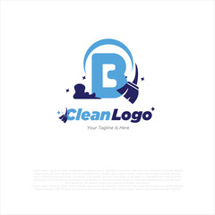 b initial letter combine with broom for cleaning service, house maintenance, repair, housecleaning, logo vector template concept