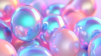 Abstract iridescent spheres pastel colors background
