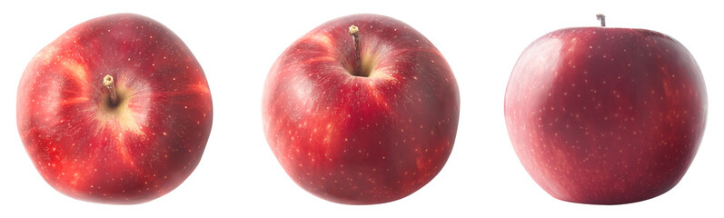 Red Apple Isolated on Transparent Background - Top, Front, Diagonal Views, PNG Format