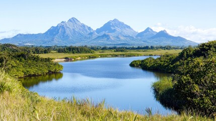 Fototapeta premium Serene Mountain River Landscape