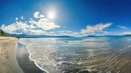 Wide-Angle View of a Sunny Day on Beach