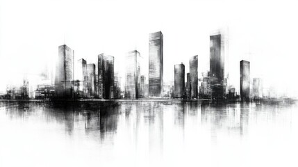 Fototapeta premium High Contrast Charcoal Sketch Capturing Tall Angular Buildings with Thick Shadow Lines in Space Effect During Midday Glare - Standard Version 2, 6x