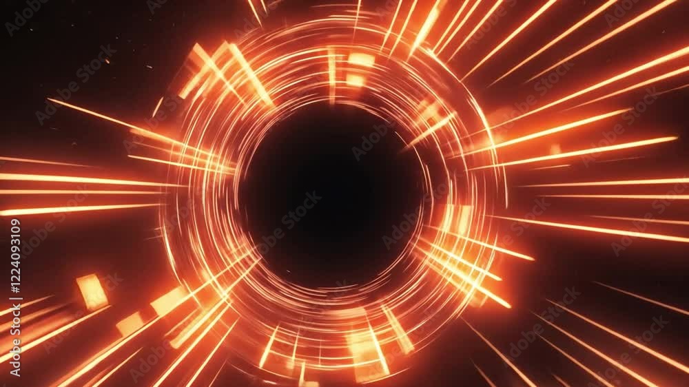 Poster cosmic gateway: a mesmerizing swirl of bright, orange light forms a circular portal, evoking a sense
