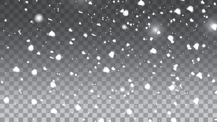 Abstract winter background from snowflakes blown by the wind on a white checkered background. White dust light png.