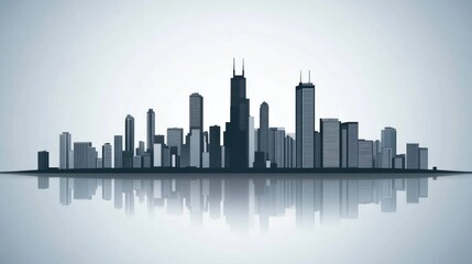 Fototapeta premium Sleek Grayscale Vector Silhouette of a Business Skyline in Negative Space with Timeless Midday Tonal Gradient Standard Design for Creative Projects