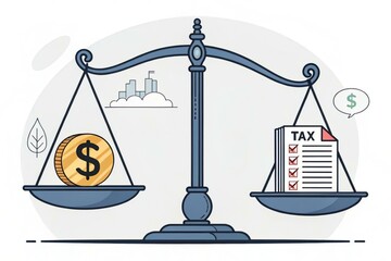 Balance Scale Illustrating Money and Tax Concepts on a White Background