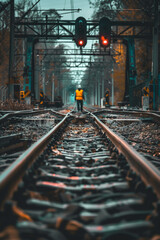  Railway workers conducting inspections on tracks for safety and efficiency