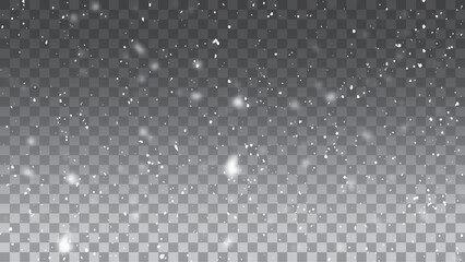 Vector heavy snowfall, snowflakes in different shapes and forms. Snow flakes, snow background. 