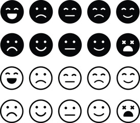 Emotion Icon in flat line Set. Emoji icon containing happy emotion, sad, smiling, surprised, angry, relaxed, confused, laughing and shocked isolated on transparent background Vector for apps or web