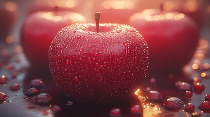 Juicy Red Apples with Water Droplets