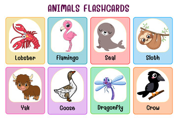 Animals flashcard collection for children education, printable montessori material