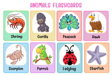 Animals flashcard collection for children education, printable montessori material