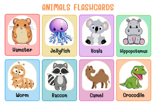 Animals flashcard collection for children education, printable montessori material