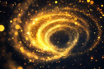 A vibrant explosion of golden fireworks with glowing particles scattering in a circular pattern against a deep black background.