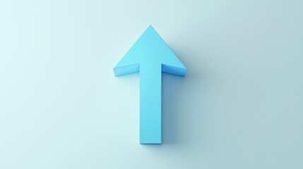 Fototapeta premium 3D rendered blue arrow, angled upwards on a white surface.