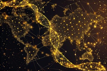 world map Low poly design of the DNA with a golden dust effect. Sparkle stardust. Glittering elegant with gold particles on bright background.