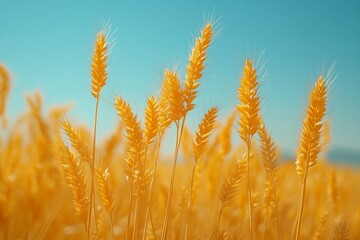 Obraz premium Golden Serenity: A Captivating View of a Wheat Field in Motion under the Gentle Breeze of Nature's Touch