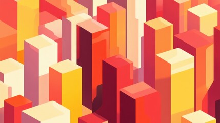 Abstract Geometric Design of Stacked Rectangular Shapes in Bright Colors Representing Office Towers, Created for Midday Light Effects in a Vibrant Space