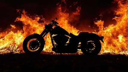 Fototapeta premium Motorcycle Inferno: Blaze, Night, Silhouette