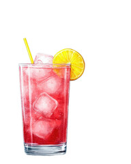 A glass of pink drink with a straw and a slice of orange on top
