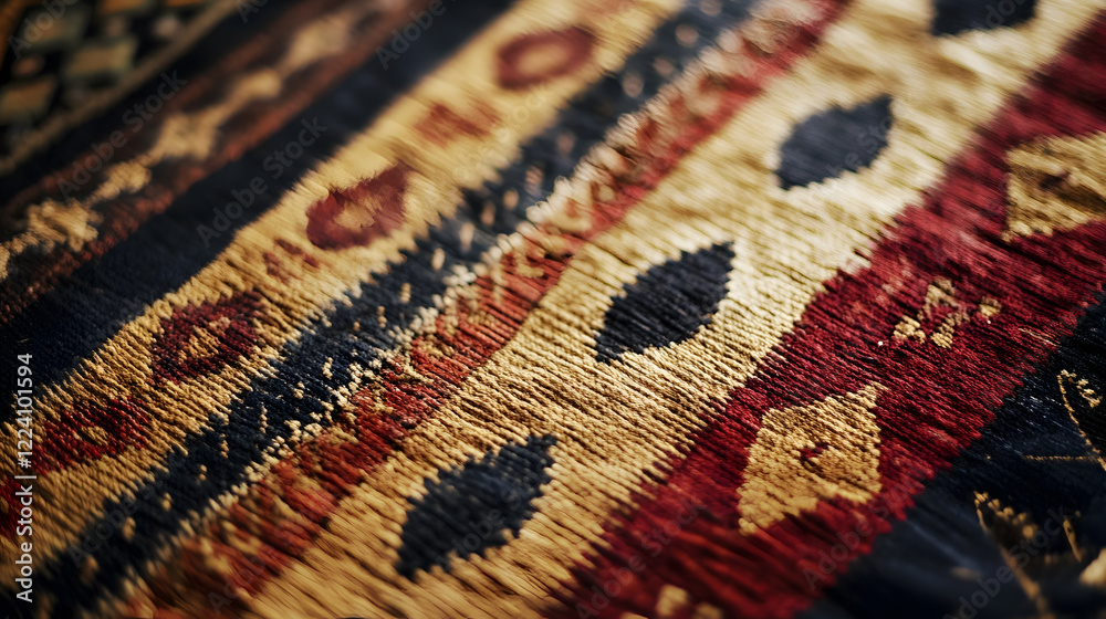 Poster traditional ethnic textile patterns in rich warm color palettes : generative ai