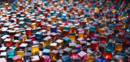 Obraz premium Abstract background of colorful glass cubes scattered on a flat surface, abstract background, decorative objects, colorful accents