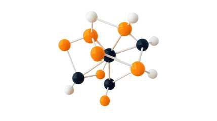 Obraz premium A model of a molecule is shown with orange and black spheres