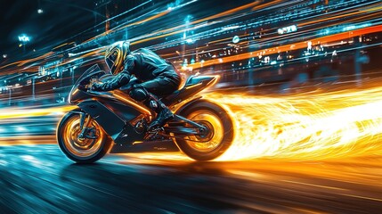 Obraz premium Night Rider: Speed, City, Lights