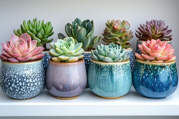Serene Succulent Symphony: A Stylish Showcase of Diverse Potted Plants in Harmony with Nature's Elegance