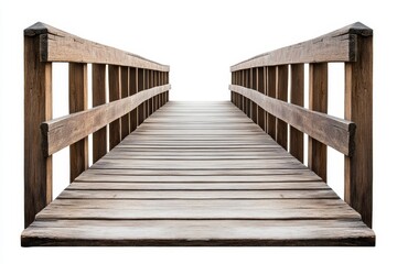 Fototapeta premium Rustic wooden footbridge isolated on white background. (2)