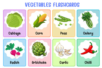 Vegetables flashcard collection for children education, printable montessori material
