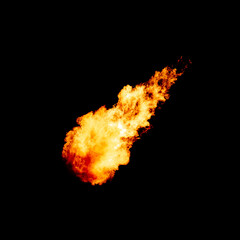 Flame meteor isolated on black, fireball
