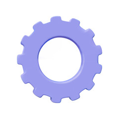 3D vector render illustration of gear icon Purple, minimalist style, symbol of work, setup or machinery. Isolated on a white background