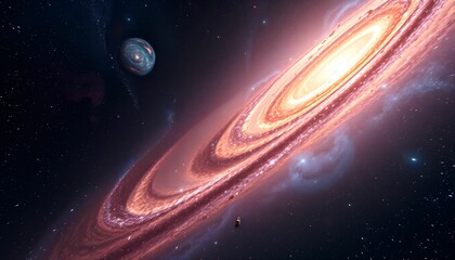 Cosmic Voyage: A Solitary Spaceship Encounters a Majestic Spiral Galaxy