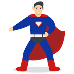 Man Superhero Illustration in Flat Cartoon Design. Isolated Vector Character.