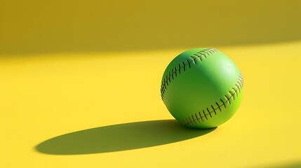 a bright green baseball resting on a sunny yellow background.