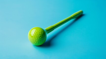 a bright green golf tee resting on a vivid blue background.