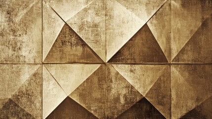 Abstract geometric wall design featuring triangular patterns in warm tones.