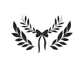 vector image of ribbons and leaves in flat style, black on white background