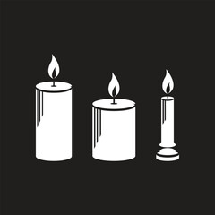 vector image of white candle on black background in flat style