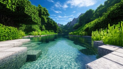 Fototapeta premium Tranquil River in Lush Green Landscape