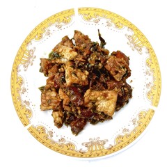 Indonesian traditional food, orek tempe tempe orek. A dish made from tempe sauteed with sweet soy sauce