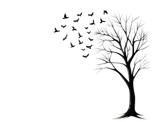 Obraz premium A tree with a lot of birds flying around it
